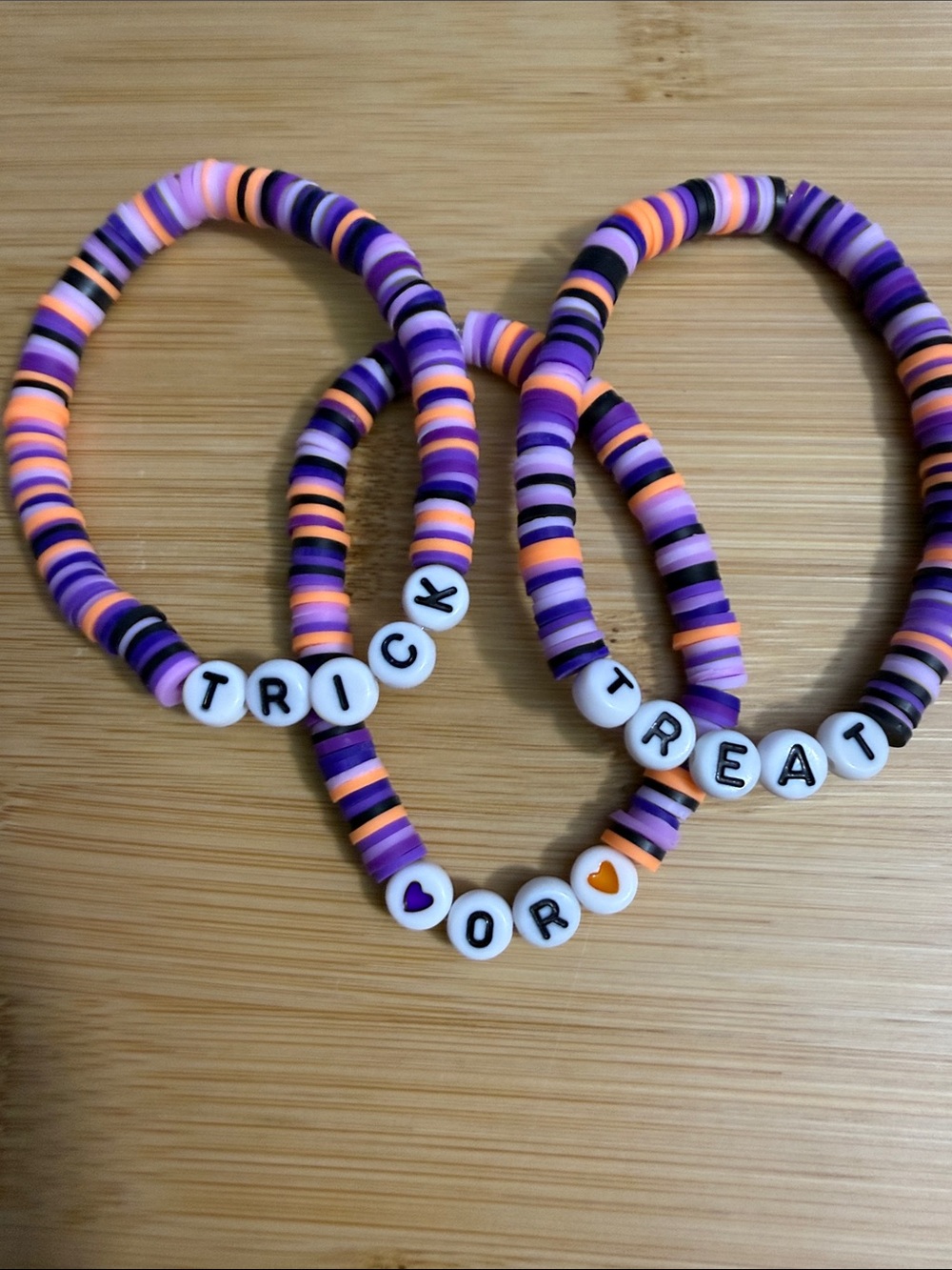 Kids Stretch Bracelet Set of three - Purple & Orange Halloween Beaded Bracelets